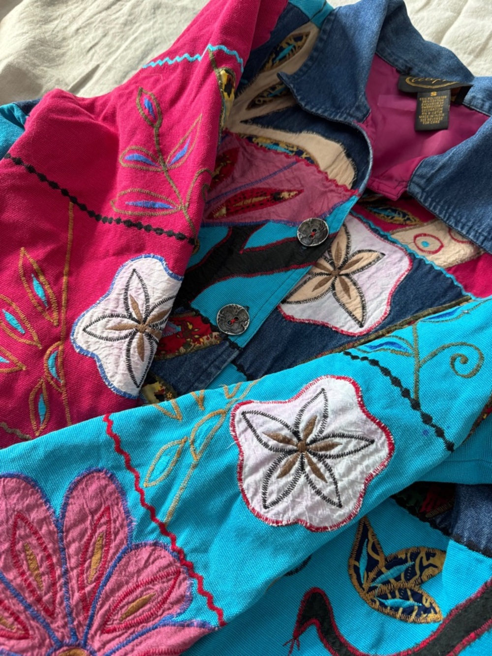 Vintage patchwork embroidered mixed media Jacket small - Picture 14 of 17